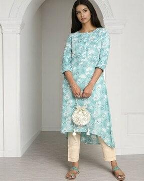 floral print a-line kurta with insert pocket