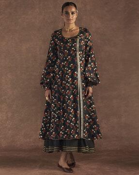 floral print a-line kurta with layered hem