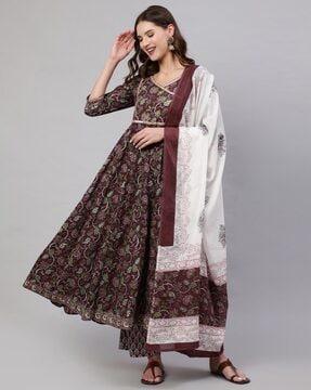 floral print a-line kurta with palazzos & dupatta