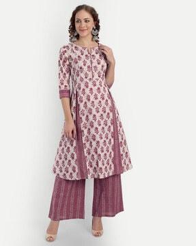 floral print a-line kurta with palazzos