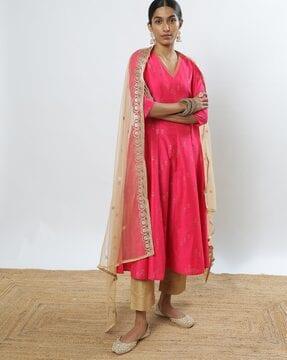 floral print a-line kurta with pants & dupatta