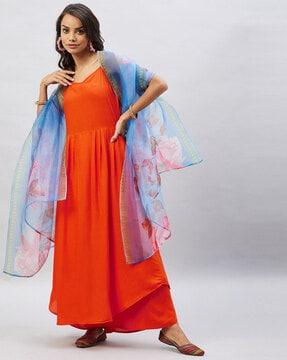 floral print a-line kurta with pants & dupatta