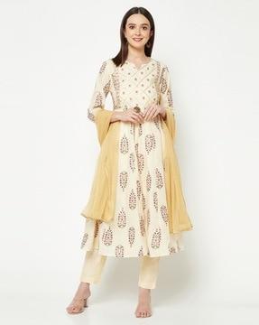 floral print a-line kurta with pants & dupatta