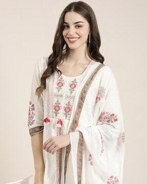 floral print a-line kurta with pants & dupatta