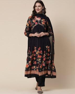 floral print a-line kurta with pants & dupatta