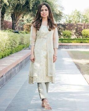 floral print a-line kurta with pants with jacket