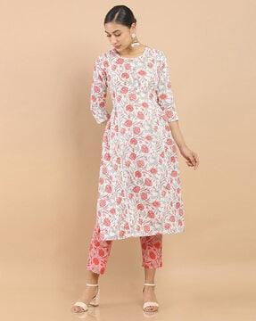 floral print a-line kurta with pants