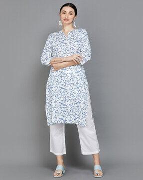 floral print a-line kurta with pockets