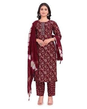 floral print a-line kurta with round neck