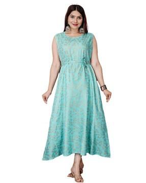 floral print a-line kurta with waist tie-up