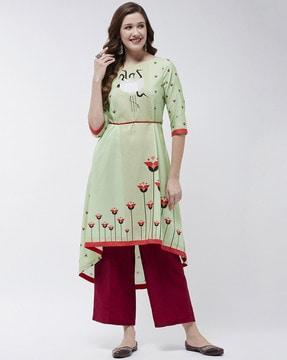 floral print a-line kurta with waist tie-up