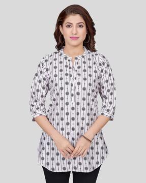 floral print a-line kurti with mandarin collar