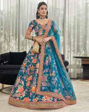 floral print a-line lehenga & choli set with dupatta