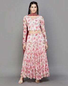 floral print a-line lehenga choli set with dupatta