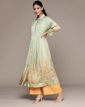 floral print a-line satin kurta