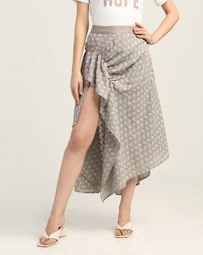 floral print a-line skirt with elastic waist