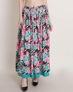 floral print a-line skirt with elasticated waist