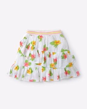 floral print a-line skirt with ruffled panel