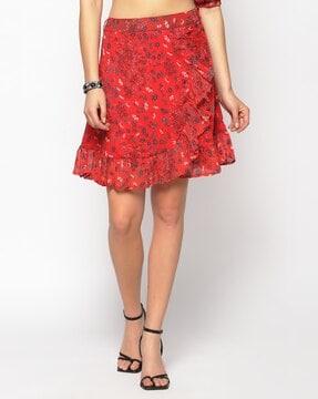 floral print a-line skirt with ruffles