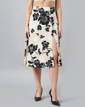 floral print a-line skirt with slit