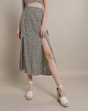 floral print a-line skirt with slits