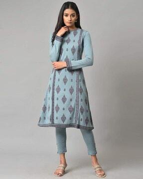 floral print a-line winter kurta