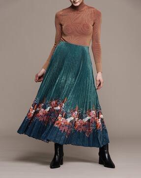 floral print accordion-pleat flared skirt