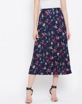 floral print accordion pleated flared skirt