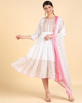 floral print anarkali dress with dupatta