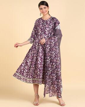 floral print anarkali dress with dupatta