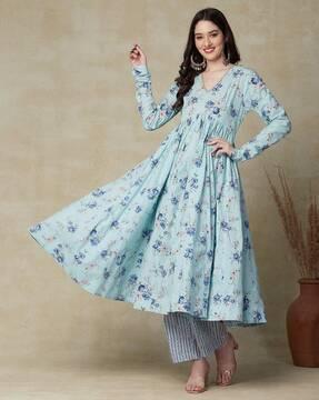 floral print anarkali kurta & palazzos set