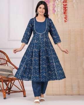 floral print anarkali kurta & pants set