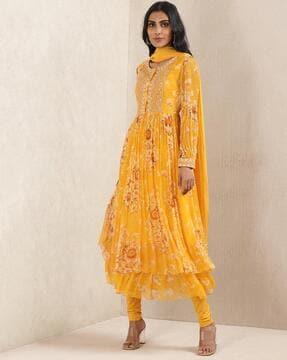 floral print anarkali kurta set with dupatta