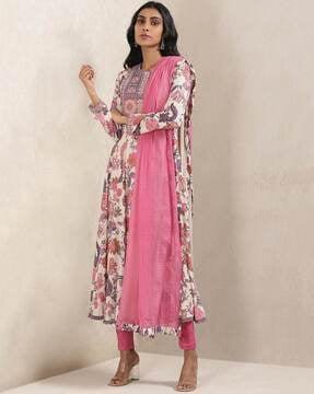 floral print anarkali kurta set with dupatta