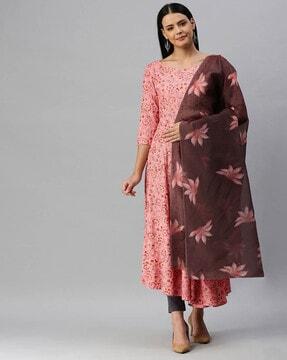 floral print anarkali kurta set with dupatta