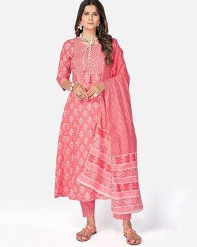 floral print anarkali kurta set with dupatta