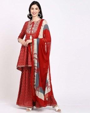 floral print anarkali kurta set with dupatta