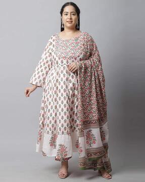 floral print anarkali kurta set with dupatta