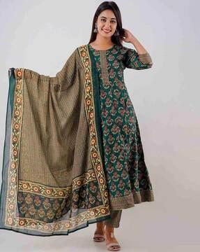 floral print anarkali kurta set with dupatta