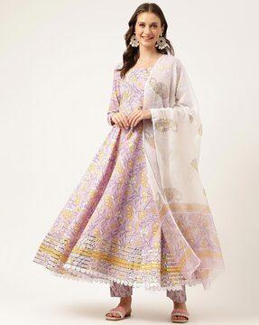 floral print anarkali kurta set with dupatta