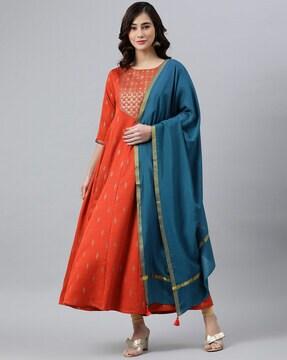 floral print anarkali kurta set with dupatta