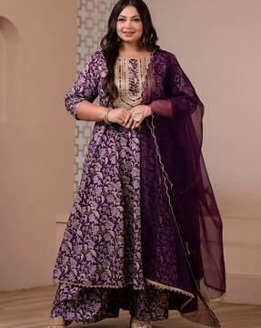 floral print anarkali kurta set with dupatta