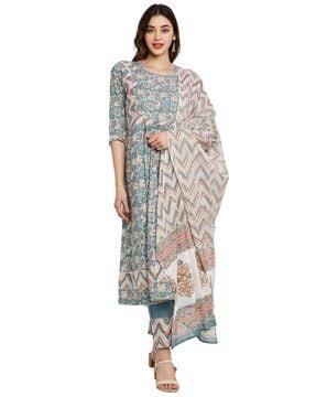 floral print anarkali kurta set with dupatta