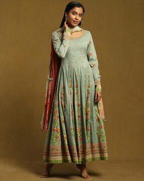 floral print anarkali kurta suit set