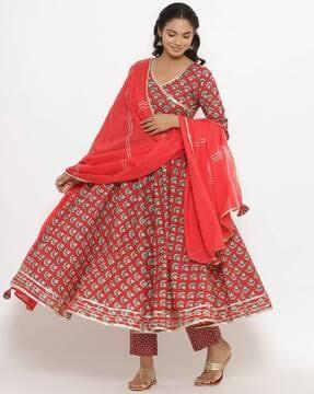 floral print anarkali kurta suit set