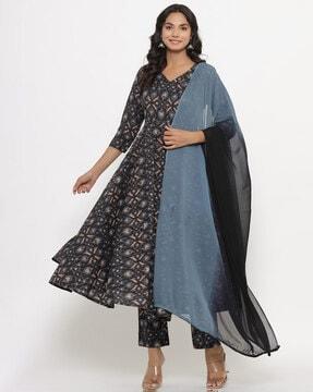 floral print anarkali kurta suit set