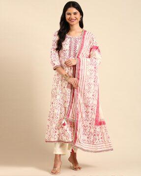 floral print anarkali kurta suit set