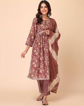 floral print anarkali kurta suit set