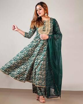 floral print anarkali kurta suit set