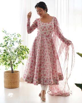 floral print anarkali kurta suit set